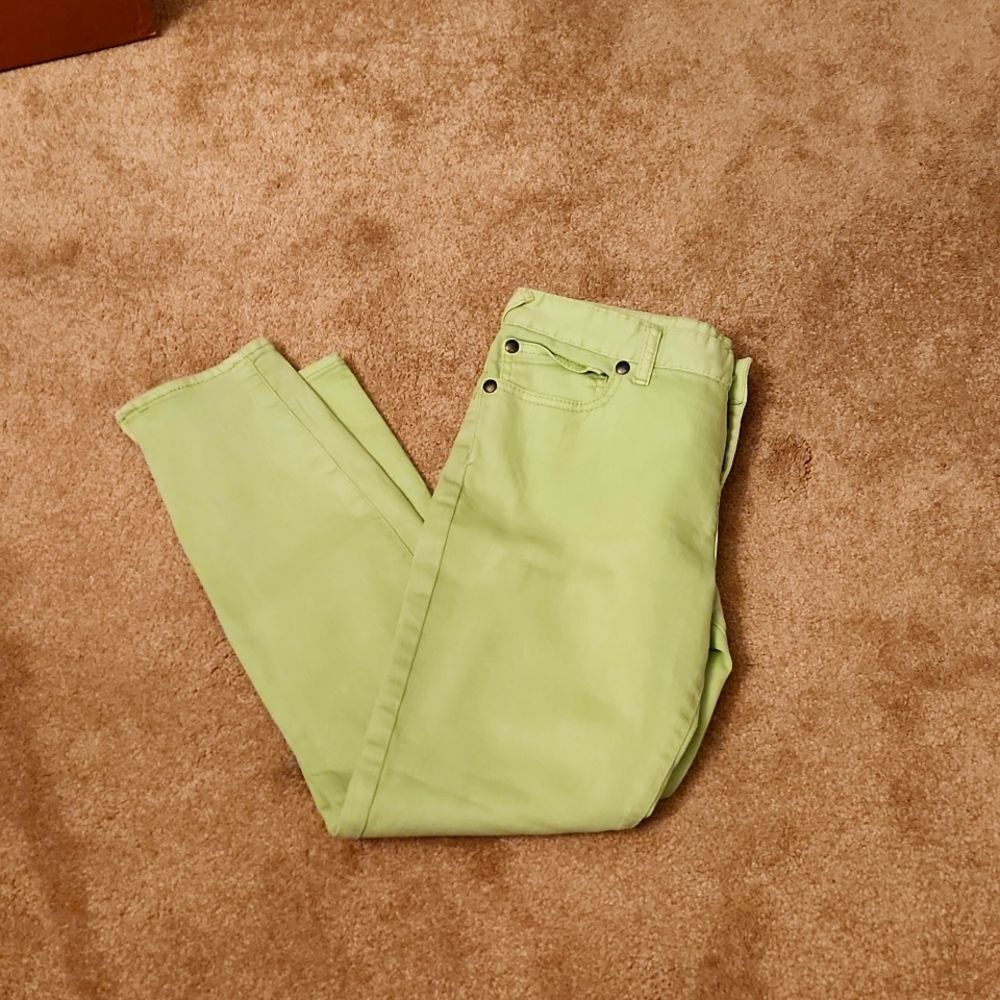 Free People Bright Green Skinny Jeans w/ Zippered Ankles Size 30 US 8-10